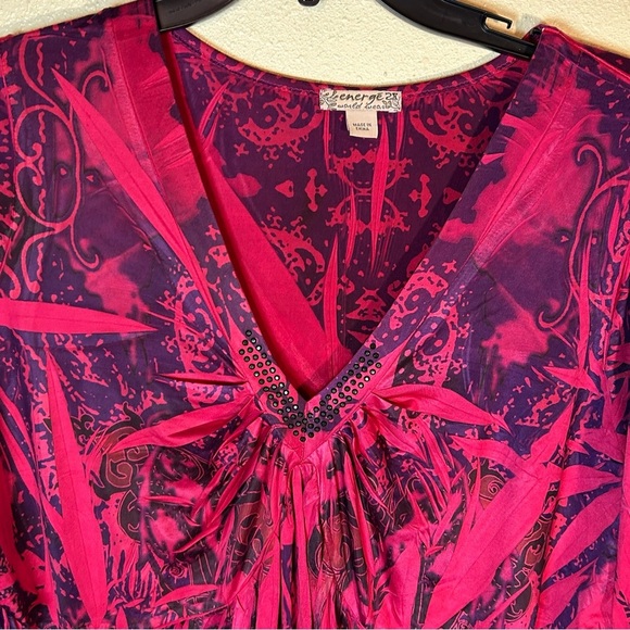 Energie One World Wear Size 2X Babydoll Boho 90's Y2K Beaded V-Neck Flowy Top - Picture 6 of 11